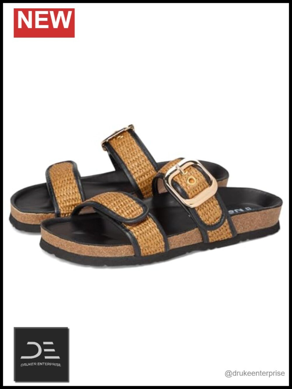 Womens Comfort Flat Sandal Leather Cork Adjustable Hook Loop